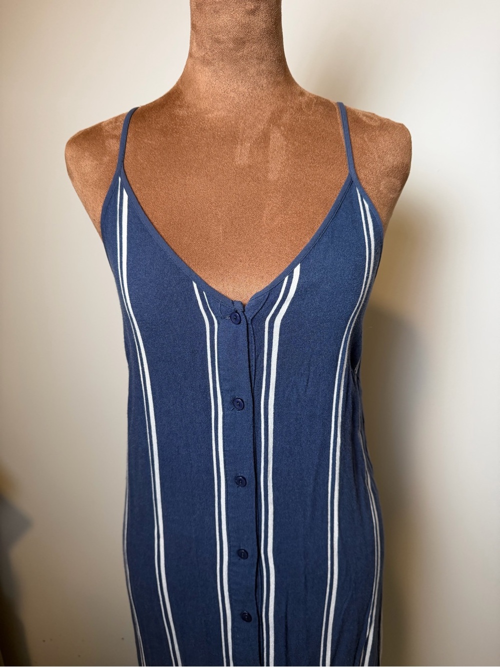 L.A HEARTS Navy Striped Button-Front Cami Dress